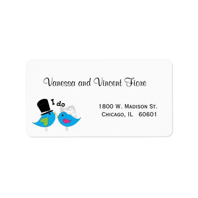 Bride And Groom Blue Birds Of Happiness Label (Front)
