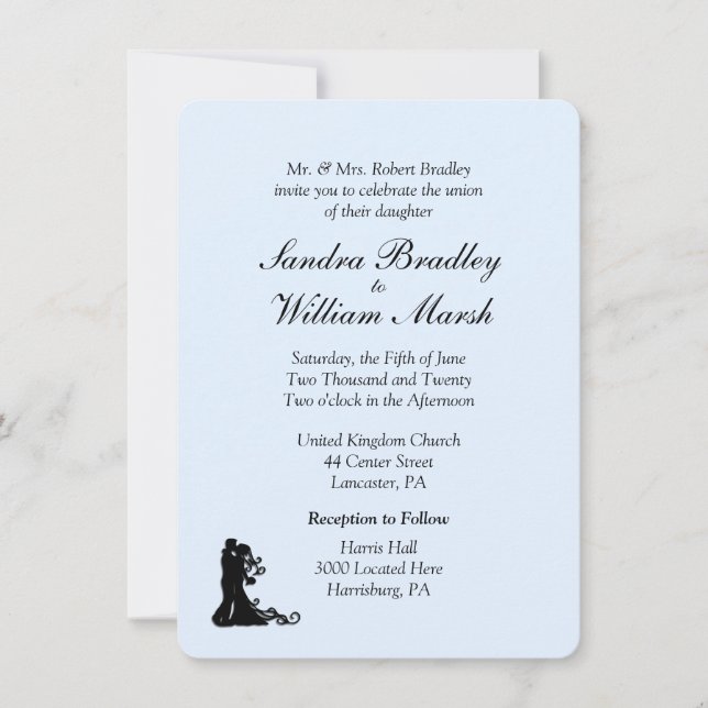 Bride and Groom Blue Wedding Invitation (Front)