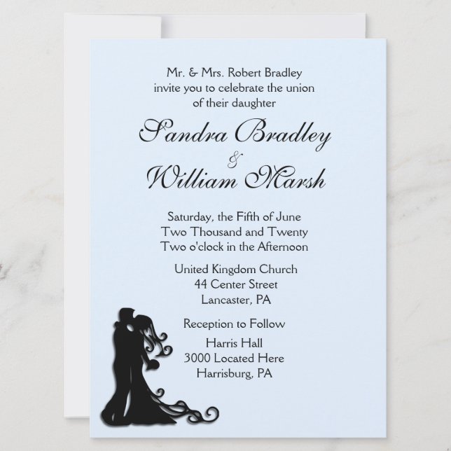 Bride and Groom Blue Wedding Invitation (Front)