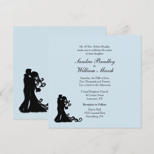 Bride and Groom Blue Wedding Invitation (Front/Back)