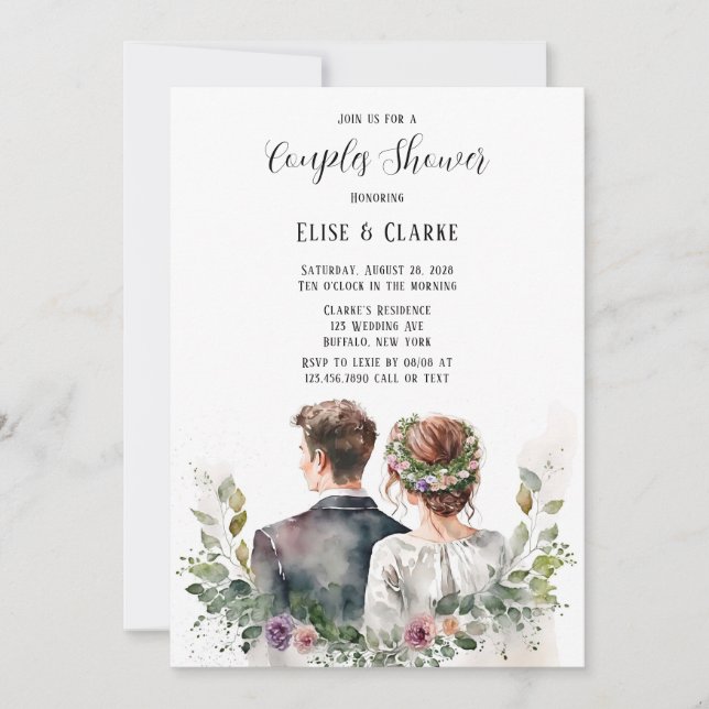 Bride and Groom Botanical Floral Couples Shower Invitation (Front)