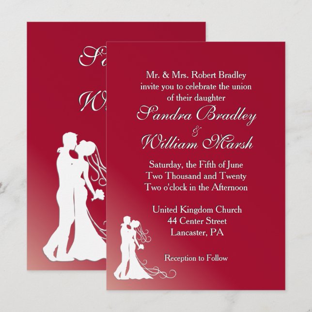Bride and Groom Burgundy Wedding Invitation (Front/Back)