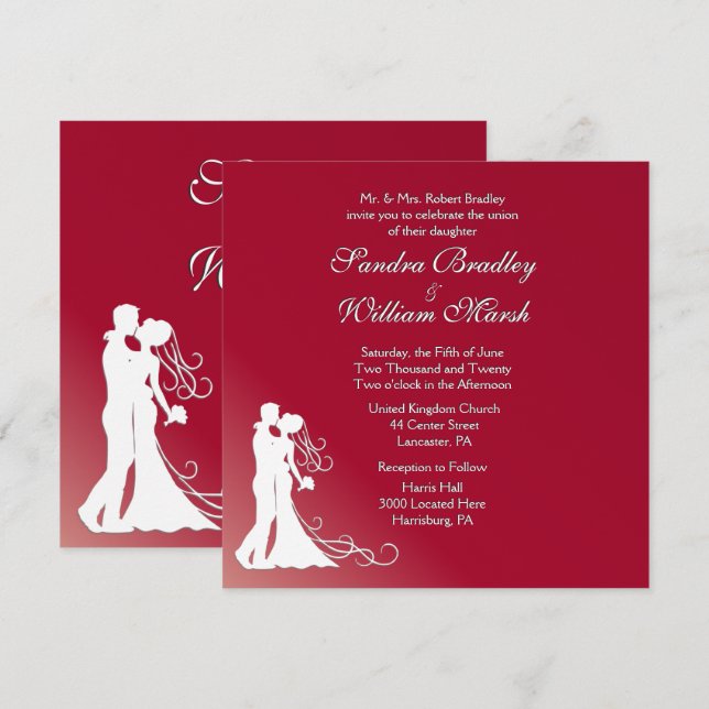 Bride and Groom Burgundy Wedding Invitation (Front/Back)