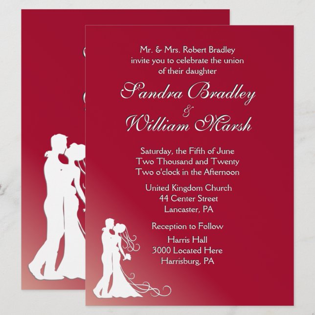Bride and Groom Burgundy Wedding Invitation (Front/Back)