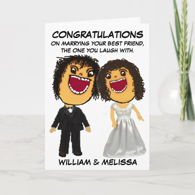 Bride and Groom Cartoon Congratulations Card (Front)