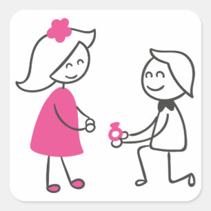 Bride And Groom Cartoon Wedding Engagement Square Sticker