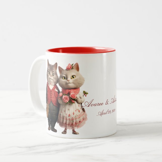 Bride and Groom Cats Two-Tone Coffee Mug (Front Left)