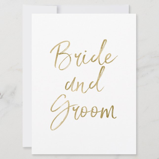 Bride and Groom Chair Door Signs Stylish Gold Invitation (Front)