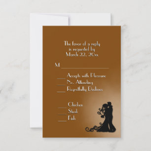 Bride and Groom Chocolate Brown Wedding RSVP Card