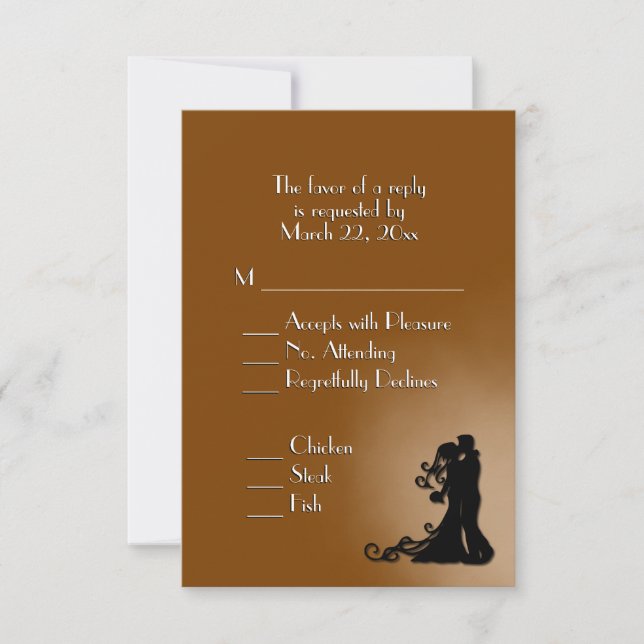 Bride and Groom Chocolate Brown Wedding RSVP Card (Front)