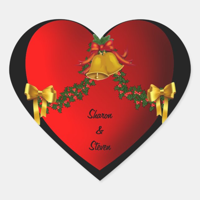 Bride and Groom Christmas Heart Sticker (Front)