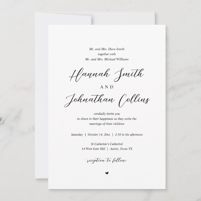 Bride and Groom Church Wedding, Both Parents Invitation (Front)