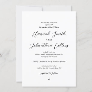 Bride and Groom Church Wedding, Both Parents Invitation