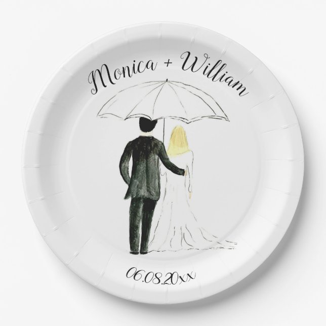 Bride and Groom Classic Modern Stylish Wedding  Paper Plate (Front)