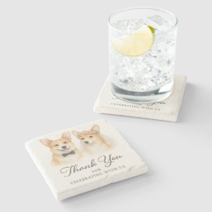 Bride And Groom Corgi Wedding Thank You Fun Bridal Stone Coaster