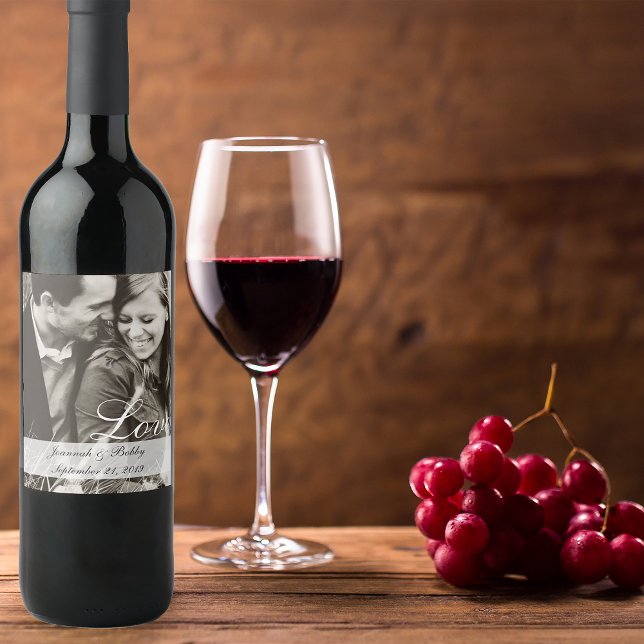 Bride and Groom Couple Photo Wedding Wine Label (Creator Uploaded)