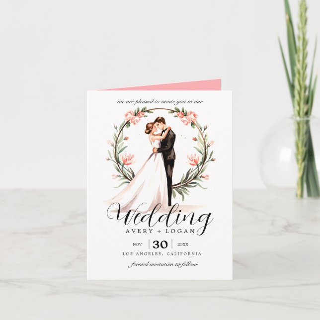 bride and groom couple watercolor wedding invitation (Front)