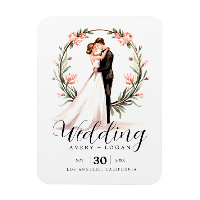 bride and groom couple watercolor wedding magnet (Vertical)