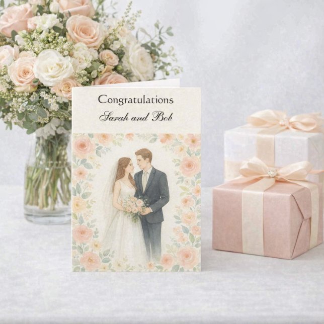 Bride and Groom Custom Names Congratulations   Card (Creator Uploaded)