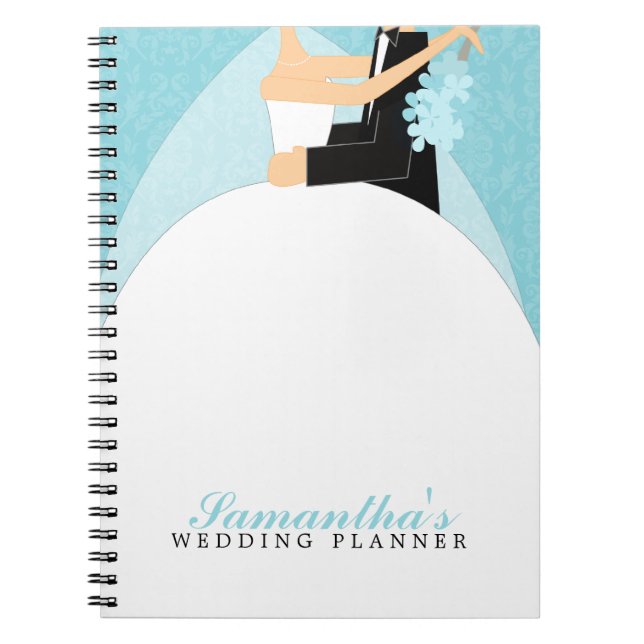 Bride and Groom Custom Wedding Planner {aqua} Notebook (Front)