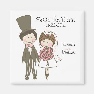 Bride and Groom Cute Cartoon Save the Date Wedding Magnet