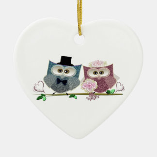 Bride and Groom cute Owls Art Ceramic Tree Decoration