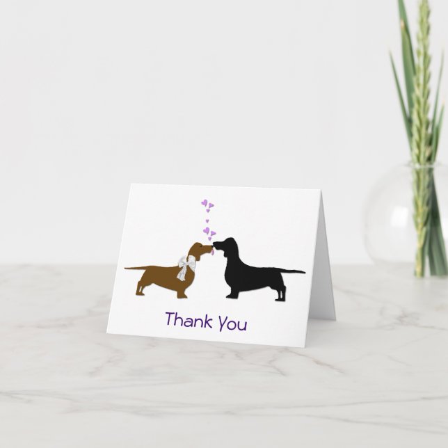 Bride and Groom Dachshunds Wedding Thank You Card (Front)