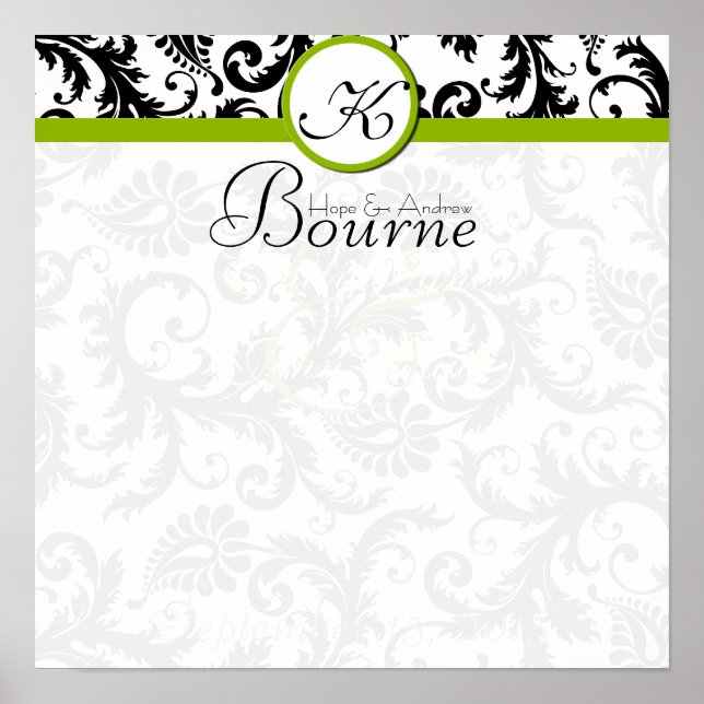 Bride and Groom Damask Swirl Green Wedding Poster (Front)