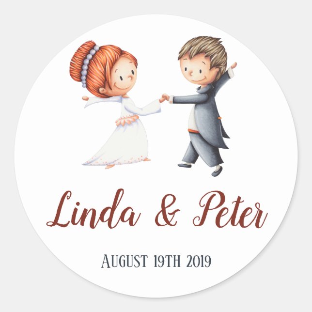 Bride and Groom Dancing Wedding Personalised Classic Round Sticker (Front)