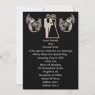 Bride And Groom Doves Black Wedding Invitation