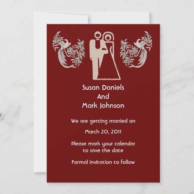 Bride And Groom Doves Brown Wedding Save The Date Invitation (Front)