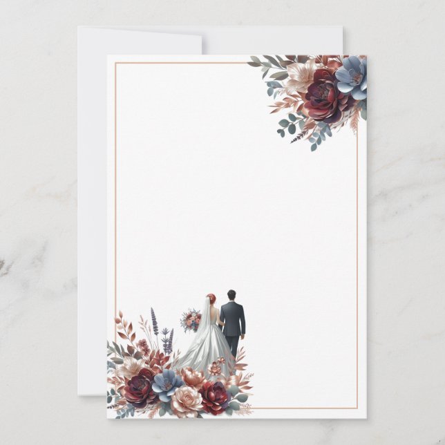 Bride and Groom Elegant Blank Floral Wedding  Invitation (Front)