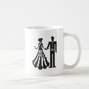 BRIDE AND GROOM ELEGANT CROSS-STITCH DESIGN COFFEE MUG