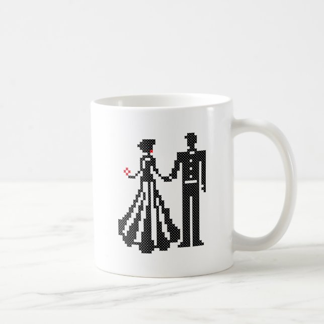 BRIDE AND GROOM ELEGANT CROSS-STITCH DESIGN COFFEE MUG (Right)