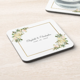Bride and Groom Elegant Rose Floral White Wedding Coaster