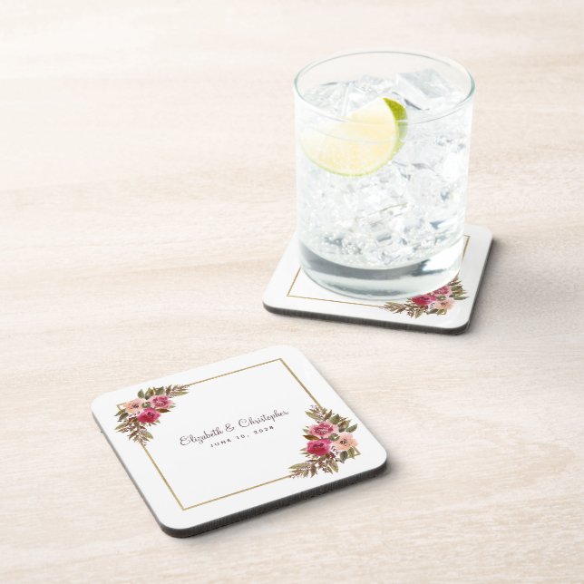 Bride and Groom Elegant Watercolor Floral Wedding Coaster (Right Side)