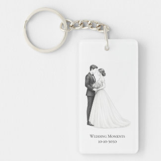 Bride and Groom Face to Face Art Key Ring