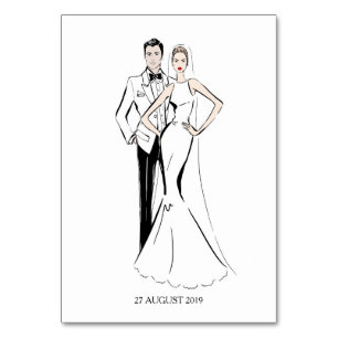 Bride and groom fashion illustration table number