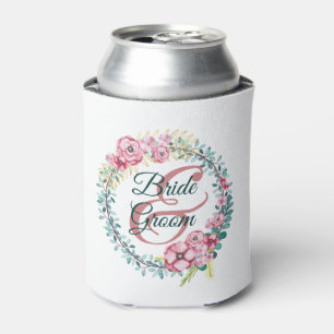 Bride And Groom Floral Wreath Can Cooler