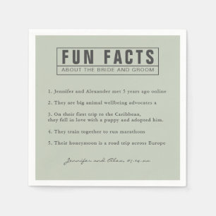 Bride and Groom Fun Facts Eucalyptus Green Paper Napkin
