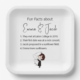 Bride and Groom Fun Facts Paper Plate