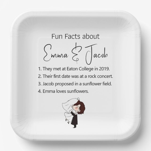 Bride and Groom Fun Facts Paper Plate (Front)