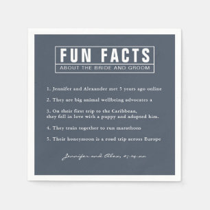 Bride and Groom Fun Facts Smoky Navy Blue Paper Napkin
