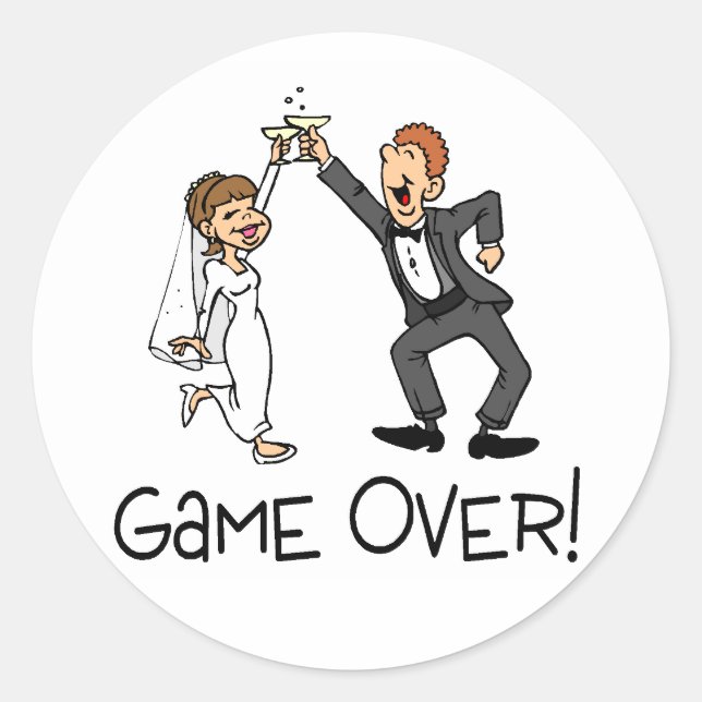 Bride and Groom Game Over Classic Round Sticker (Front)