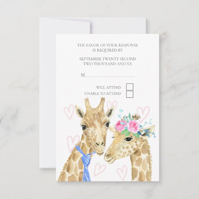 Bride and Groom Giraffe Wedding RSVP (Front)