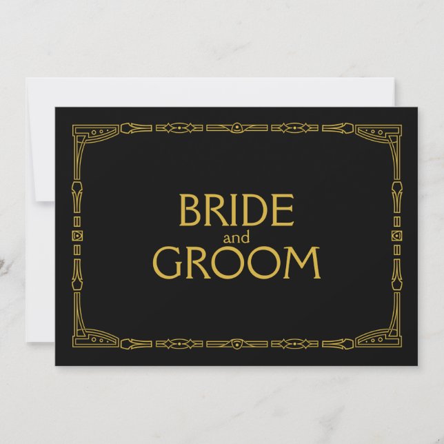 "Bride and Groom" Gold Art Deco Style Wedding Sign Invitation (Front)