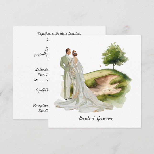  Bride and Groom Golfer wedding in golf course Invitation (Front/Back)