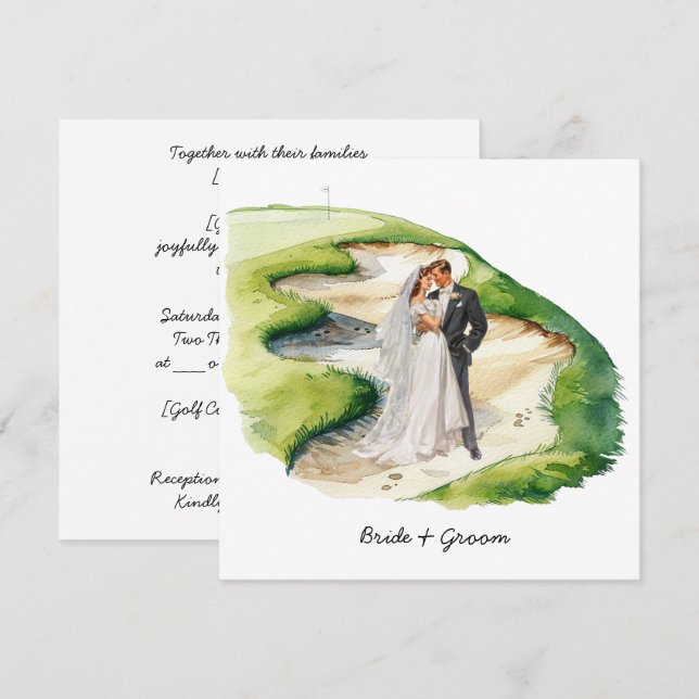  Bride and Groom Golfer wedding in golf course Invitation (Front/Back)