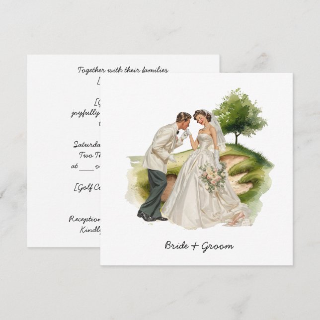  Bride and Groom Golfer wedding in golf course Invitation (Front/Back)