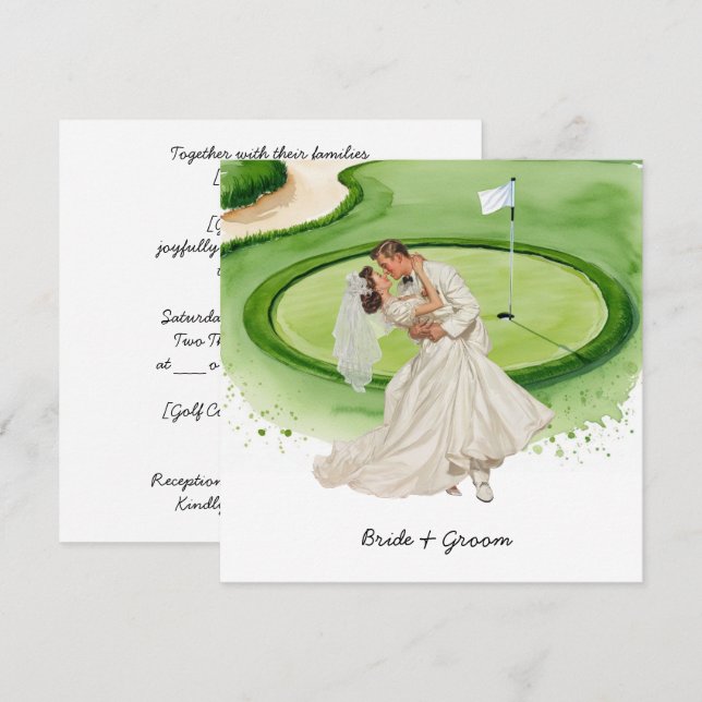  Bride and Groom Golfer wedding in golf course Invitation (Front/Back)